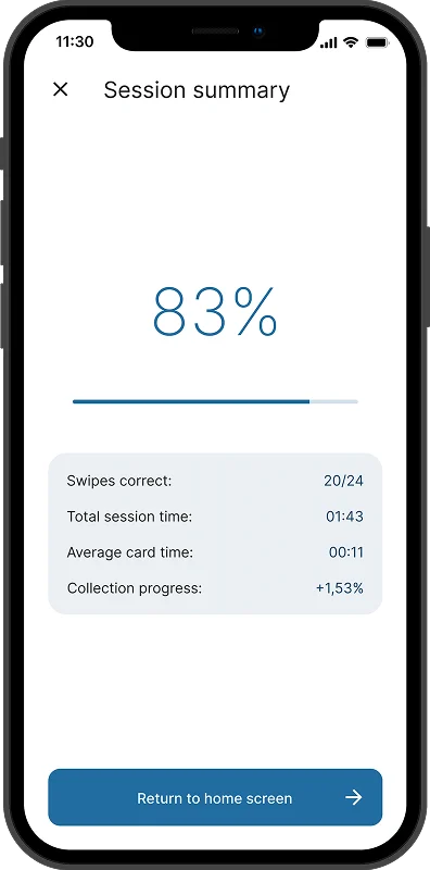 byHeart app swiper results page screenshot